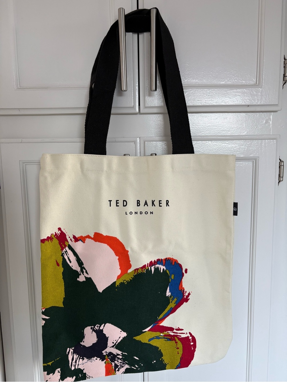 Ted Baker Cream Tote with Black Handles and Multicolor Floral Print
